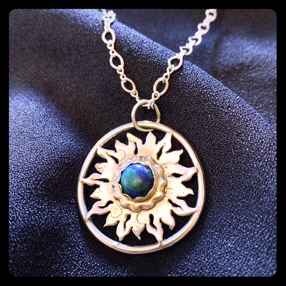 Sterling silver pendant w/ azurite malachite stone